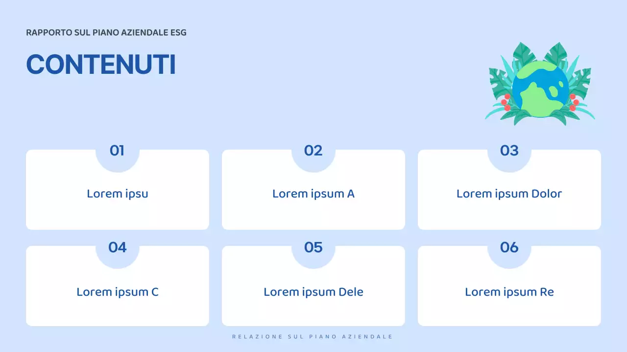 Un piano aziendale ESG bello, blu e bianco