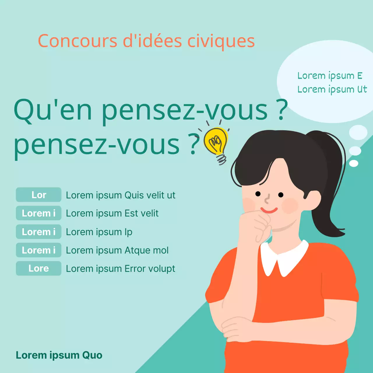 Promouvoir un joli concours d'idées orange et menthe