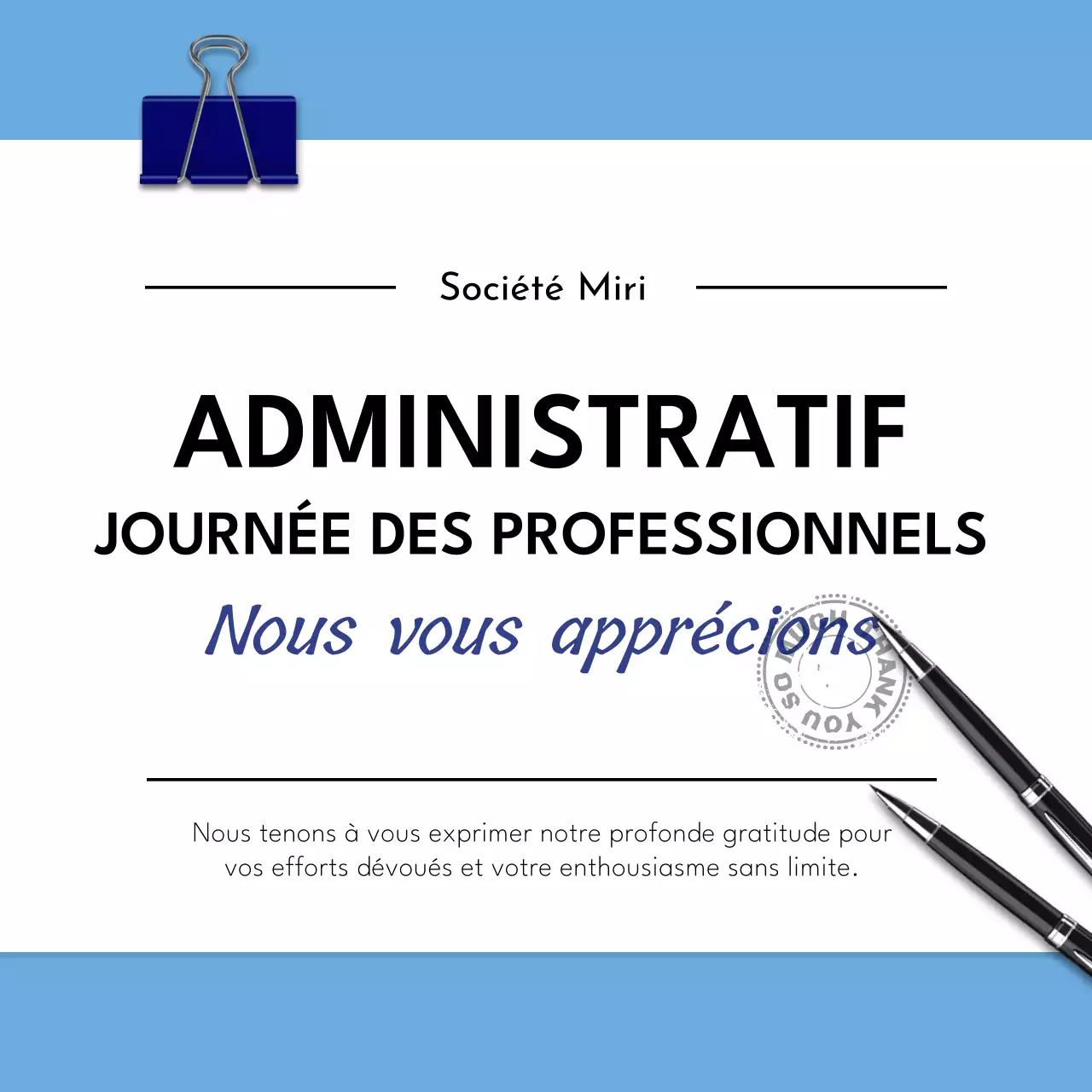 Annonce d'un événement moderne bleu et blanc pour la Journée des professionnels de l'administration