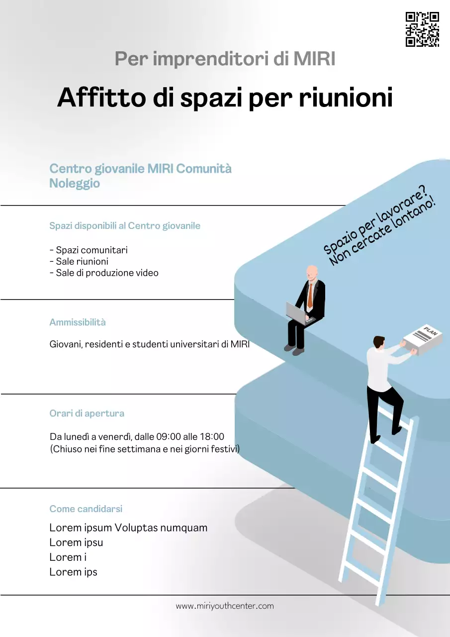 Un semplice avviso di affitto di spazi in azzurro e nero