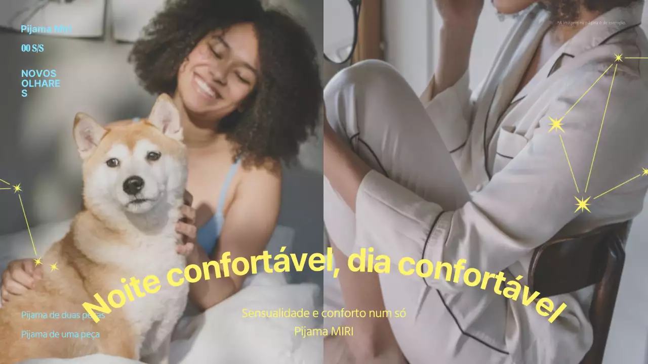 Um novo pijama minimalista em amarelo e azul claro.