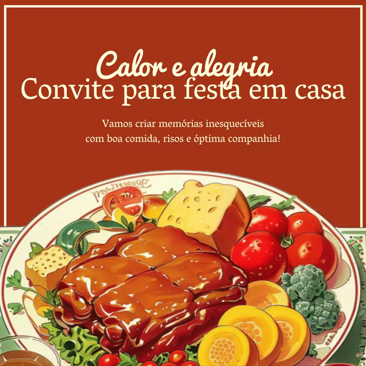 Convite para jantar clássico em vermelho e bege