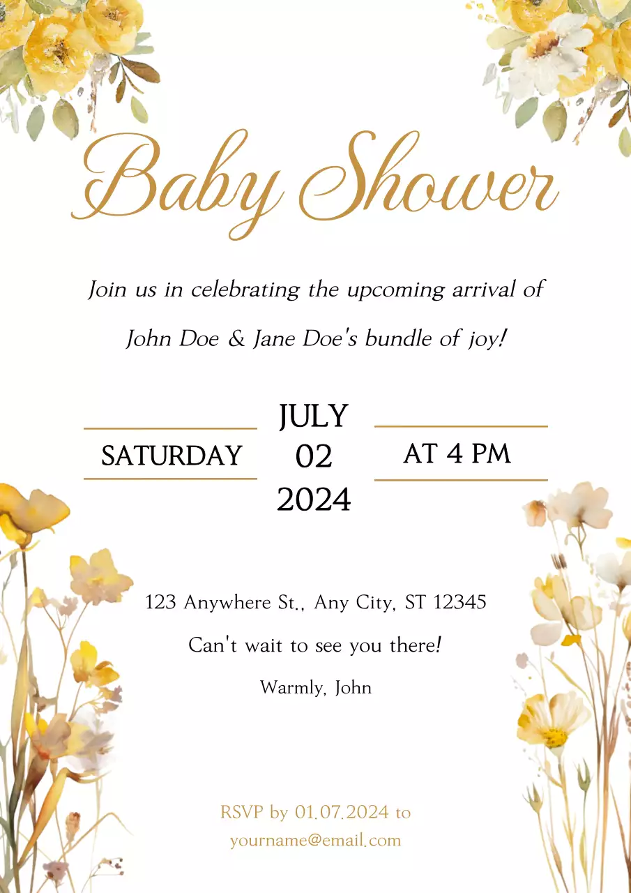 Yellow Elegant Baby Invitation Poster