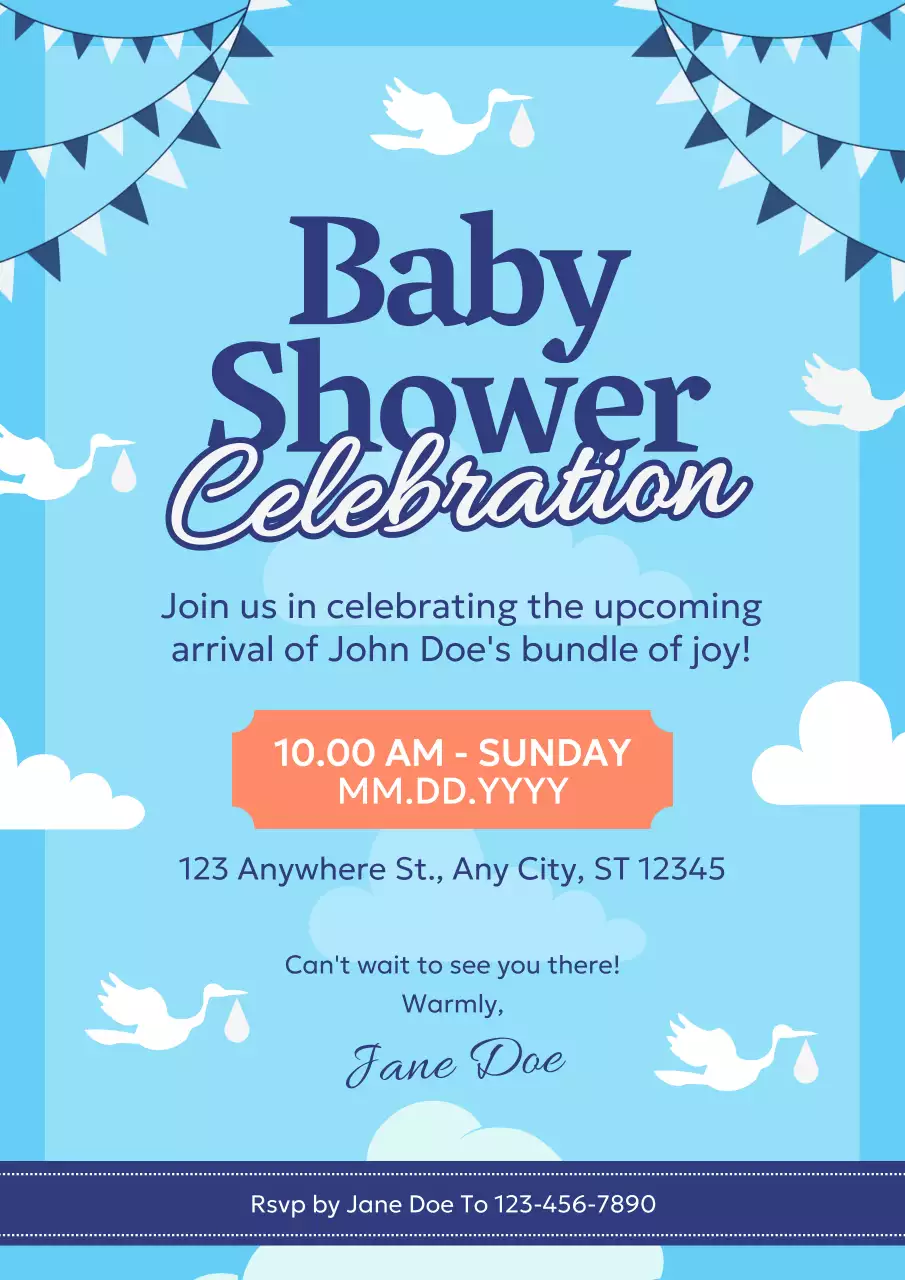 Blue Simple Baby Invitation Poster