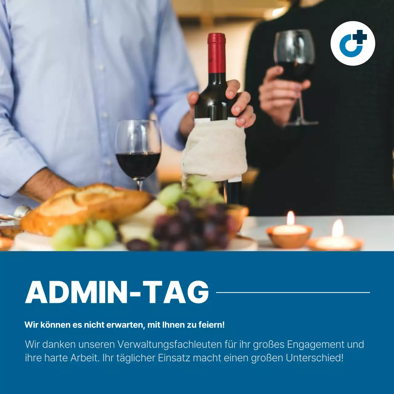 Eine einfache blau-schwarze Werbeaktion zum Tag der Verwaltungsfachleute