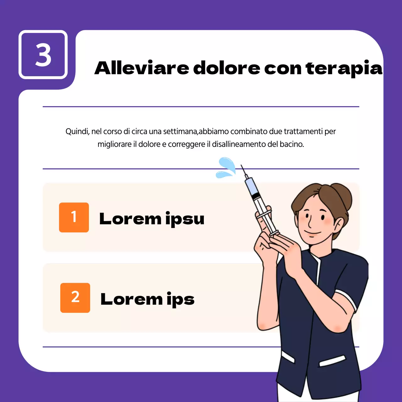 Semplice pubblicità di uno studio ortodontico in viola e arancione