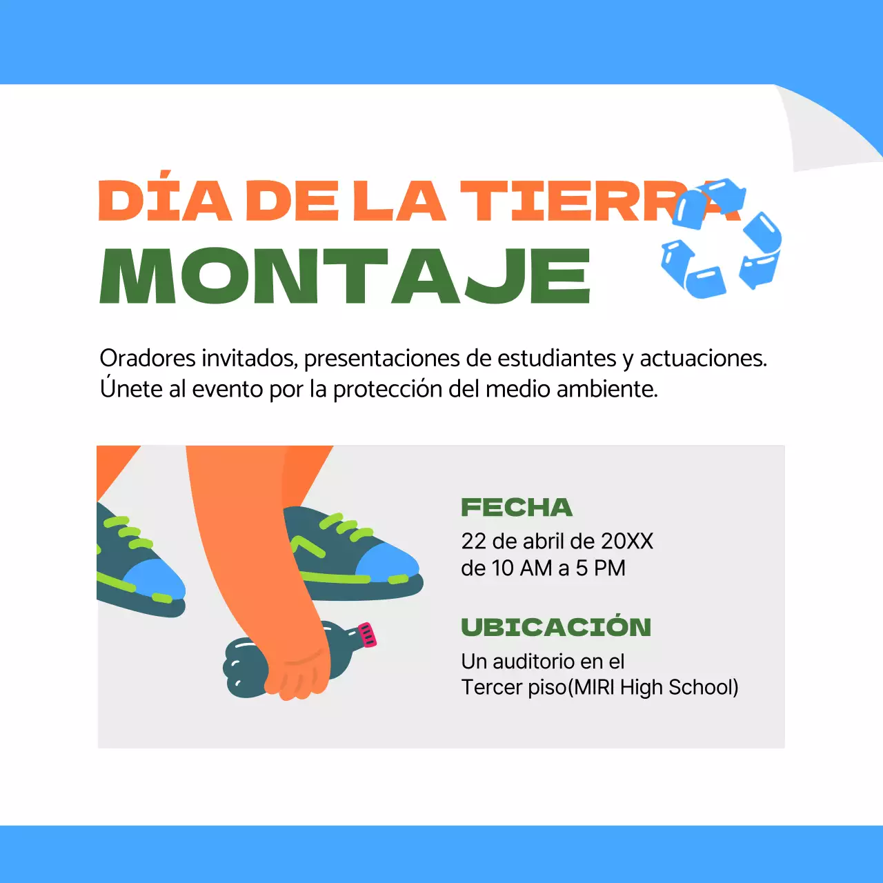 Anuncios del Día de la Tierra en azul y naranja