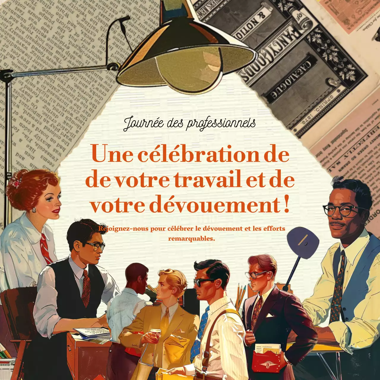 Une publicité classique pour la Journée des professionnels de l'administration en orange et beige