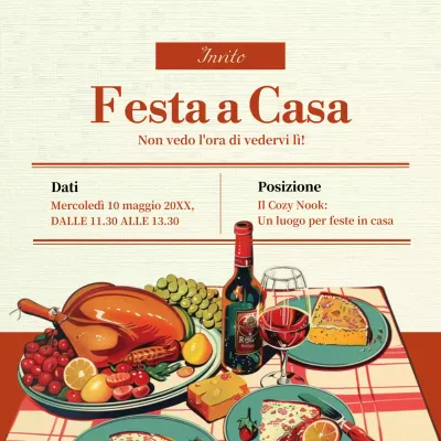 Invito per un pranzo classico in beige e rosso