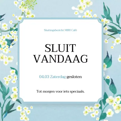 Eenvoudige cafésluiting in lichtblauw en wit