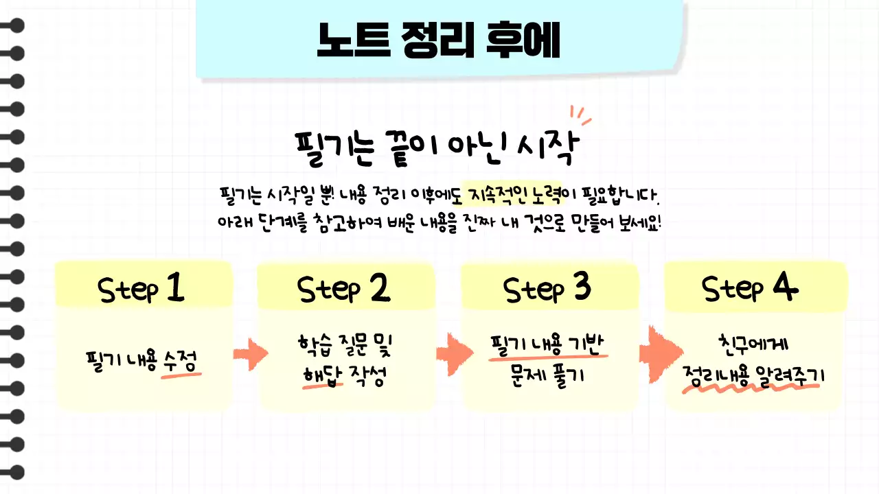 노랑과 주황색의 키치한 노트 필기 정보