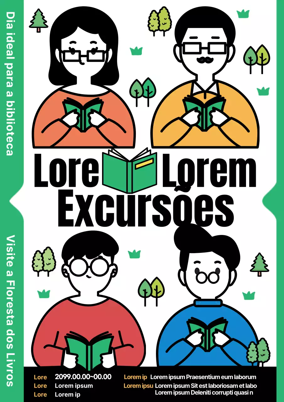 Cartaz promocional do programa de visita de estudo da biblioteca em verde e preto