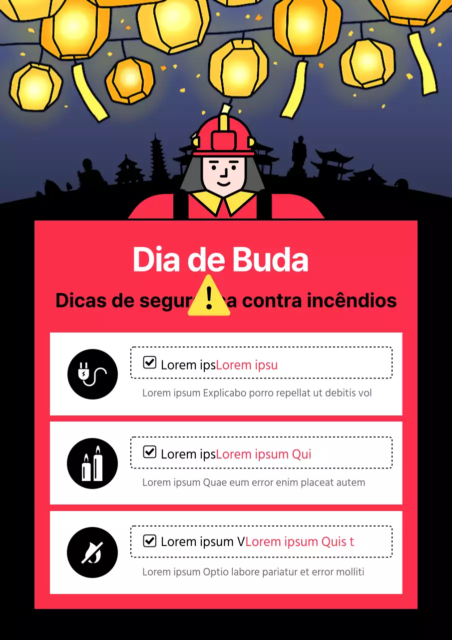 Conselhos simples de segurança contra incêndios a vermelho e preto