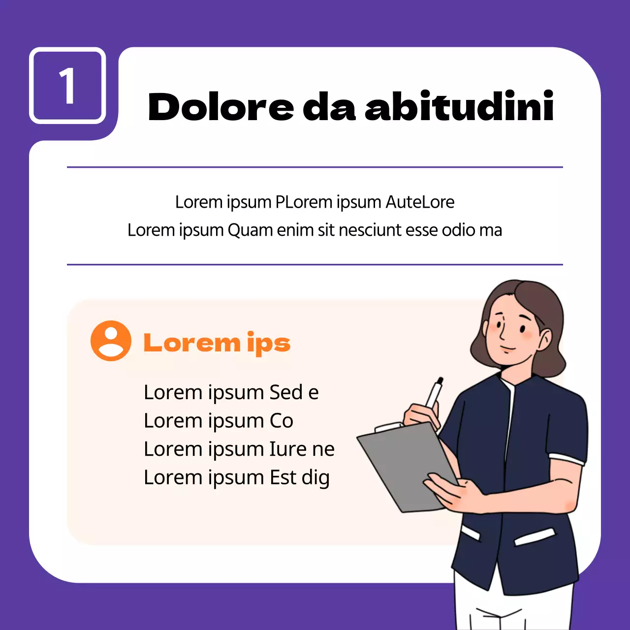 Semplice pubblicità di uno studio ortodontico in viola e arancione