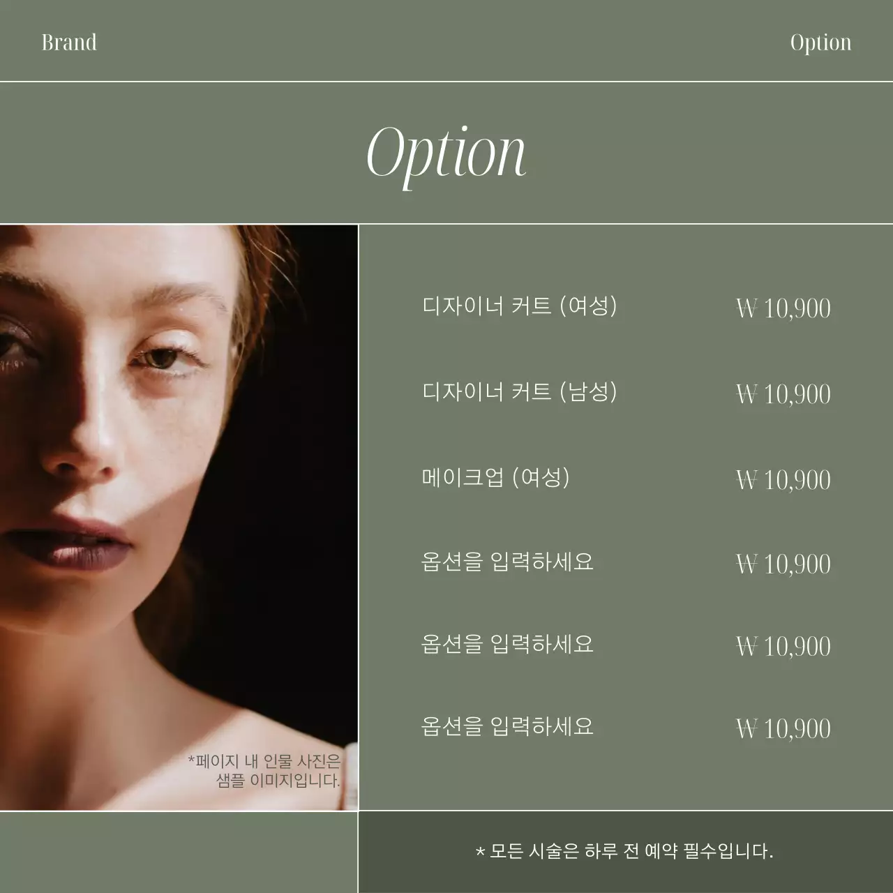 카키색의 심플한 브랜트 키트 홍보