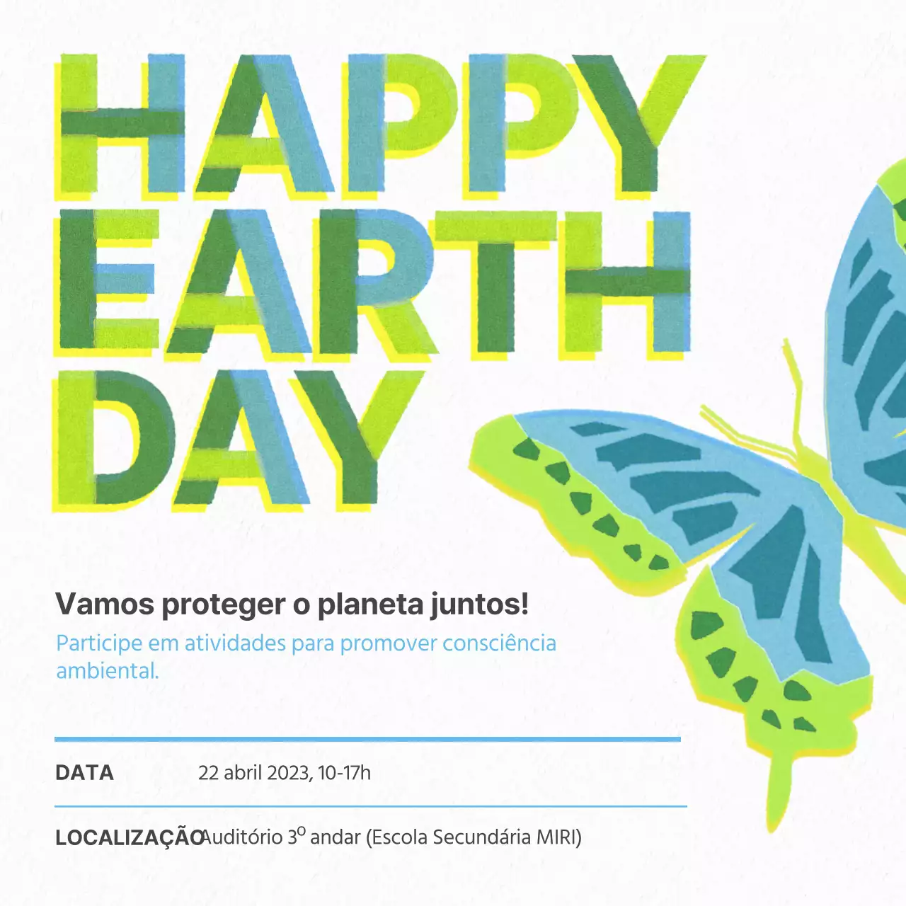 Uma campanha moderna do Dia da Terra em azul celeste e chartreuse