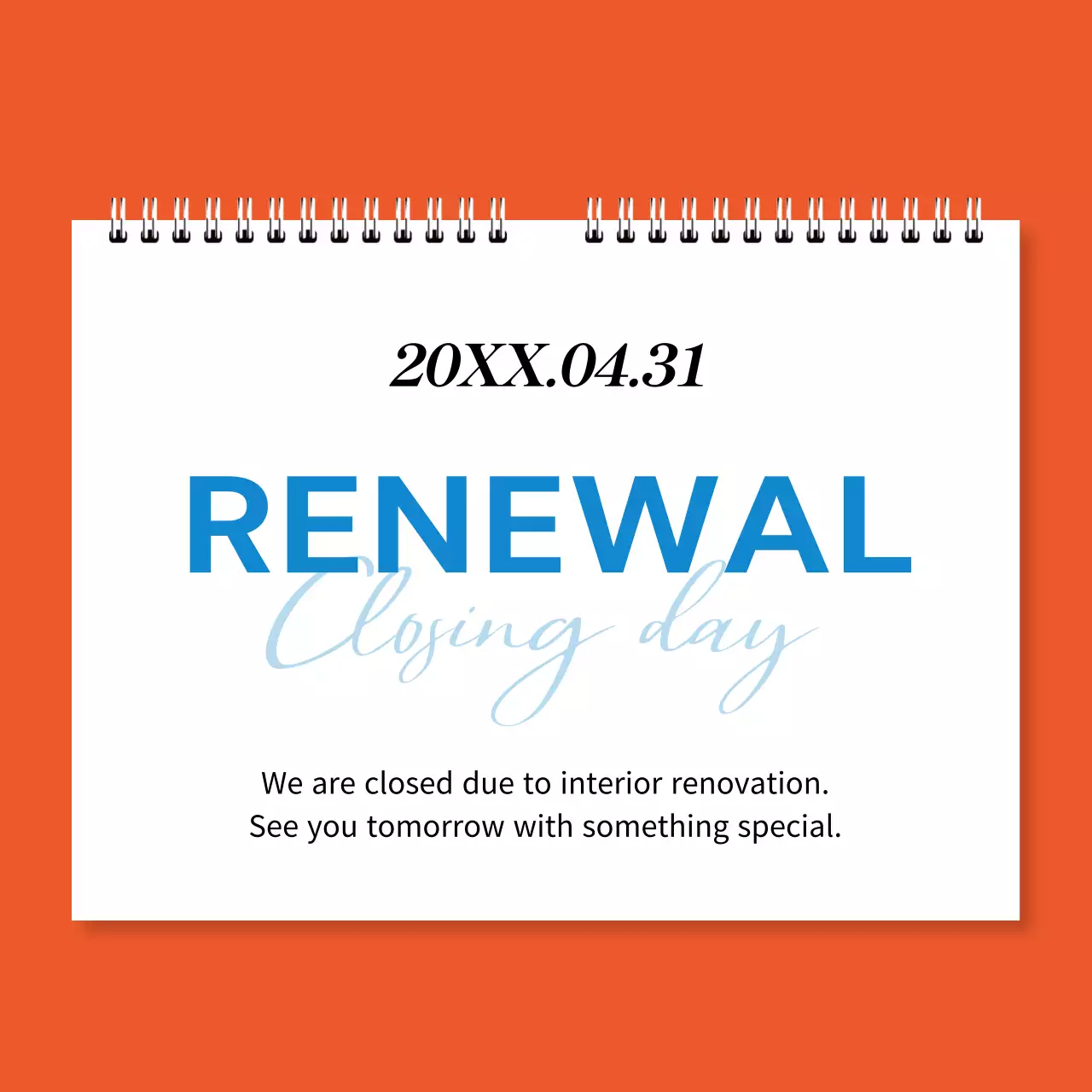 오렌지 심플 리노베이션 공지 소셜 미디어 게시물