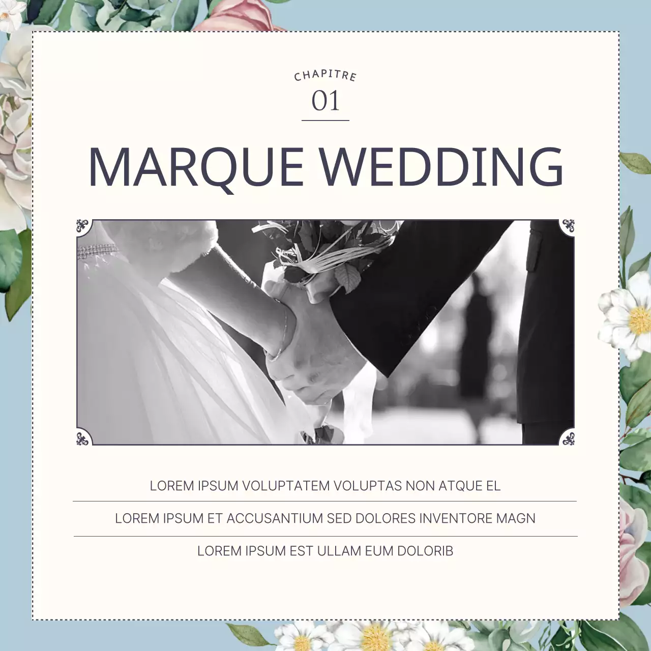 Bleu clair, luxueuse marque de mariage florale