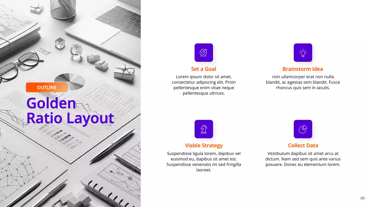 다양한 레이아웃의 인디고 및 오렌지색 모던 마케팅 보고서 페이지