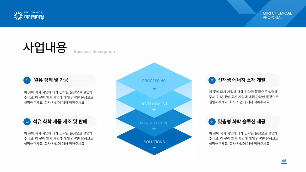 파랑과 하늘색의 심플한 중공업 회사 소개서