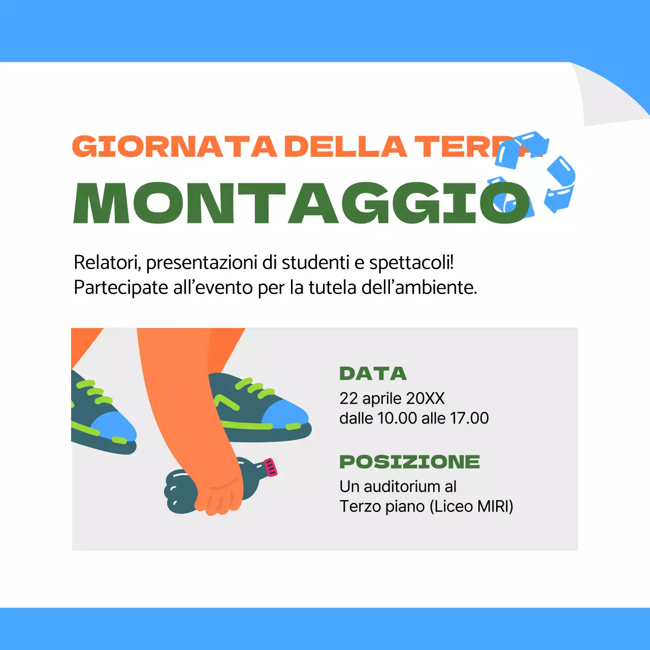 Annunci di tendenza per la Giornata della Terra in blu e arancione