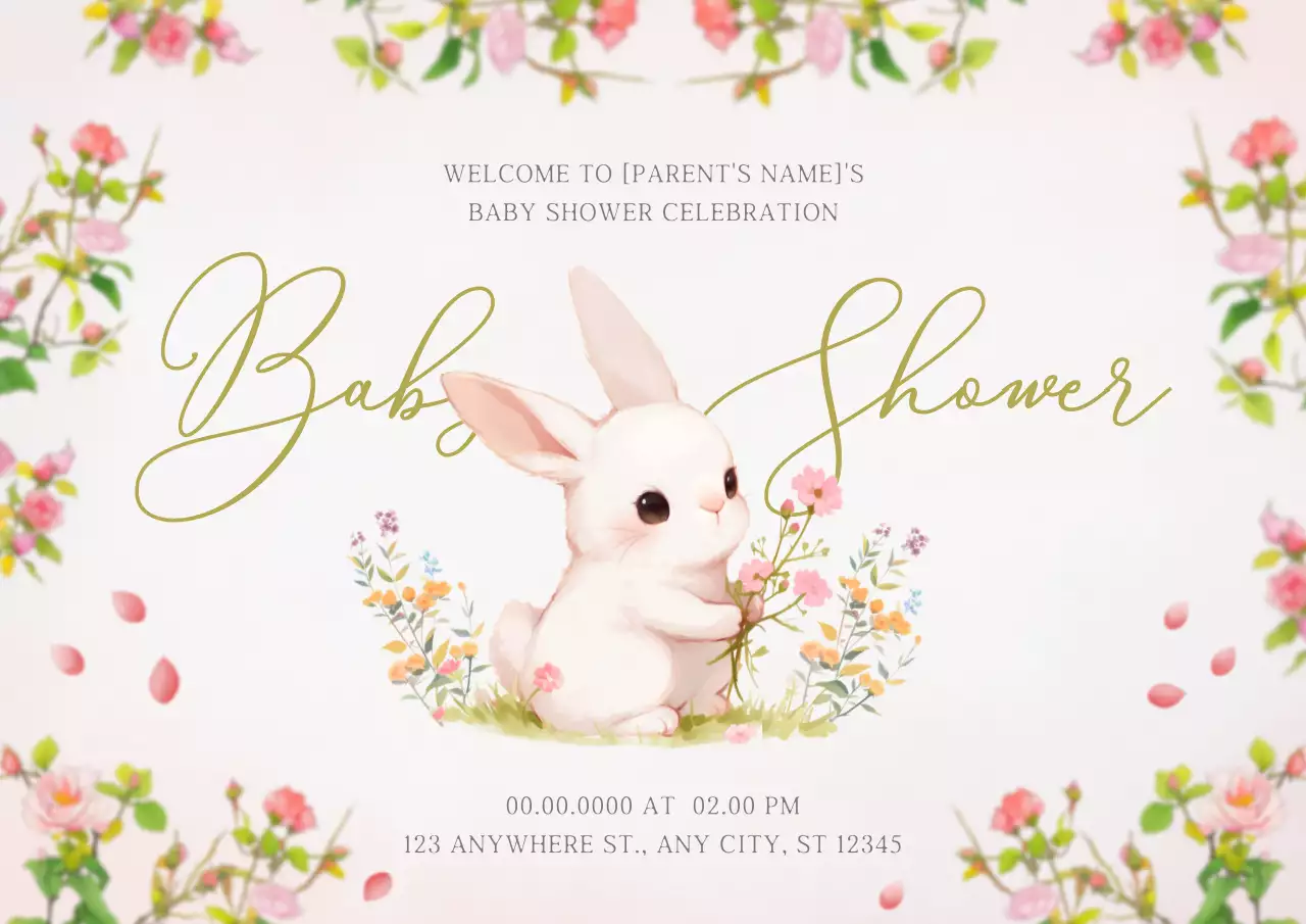 White Floral Baby Invitation Poster