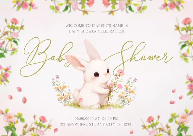 White Floral Baby Invitation Poster