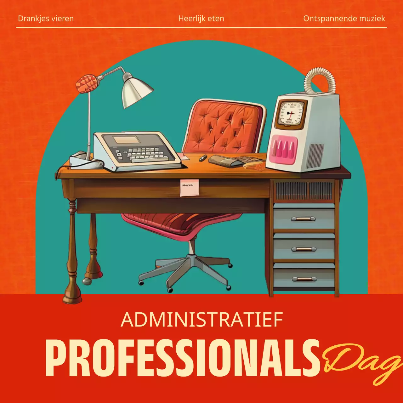 Rood en groen retro informatie over de Dag van de Administratieve Professional