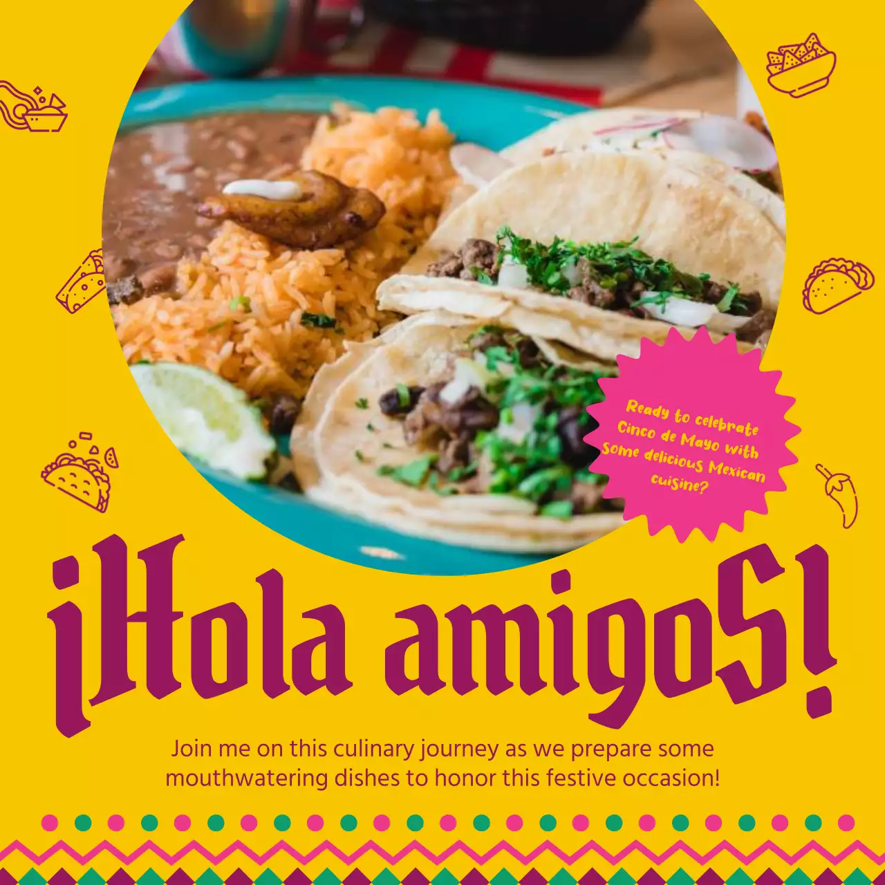 Yellow Cultural Mexican Recipe Guide Social Media Post