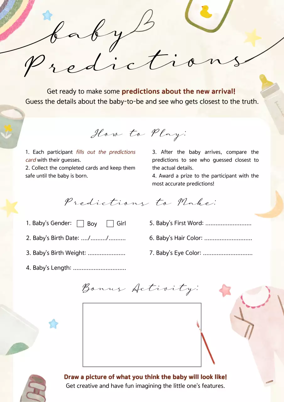 Beige Playful Baby Prediction Game Poster
