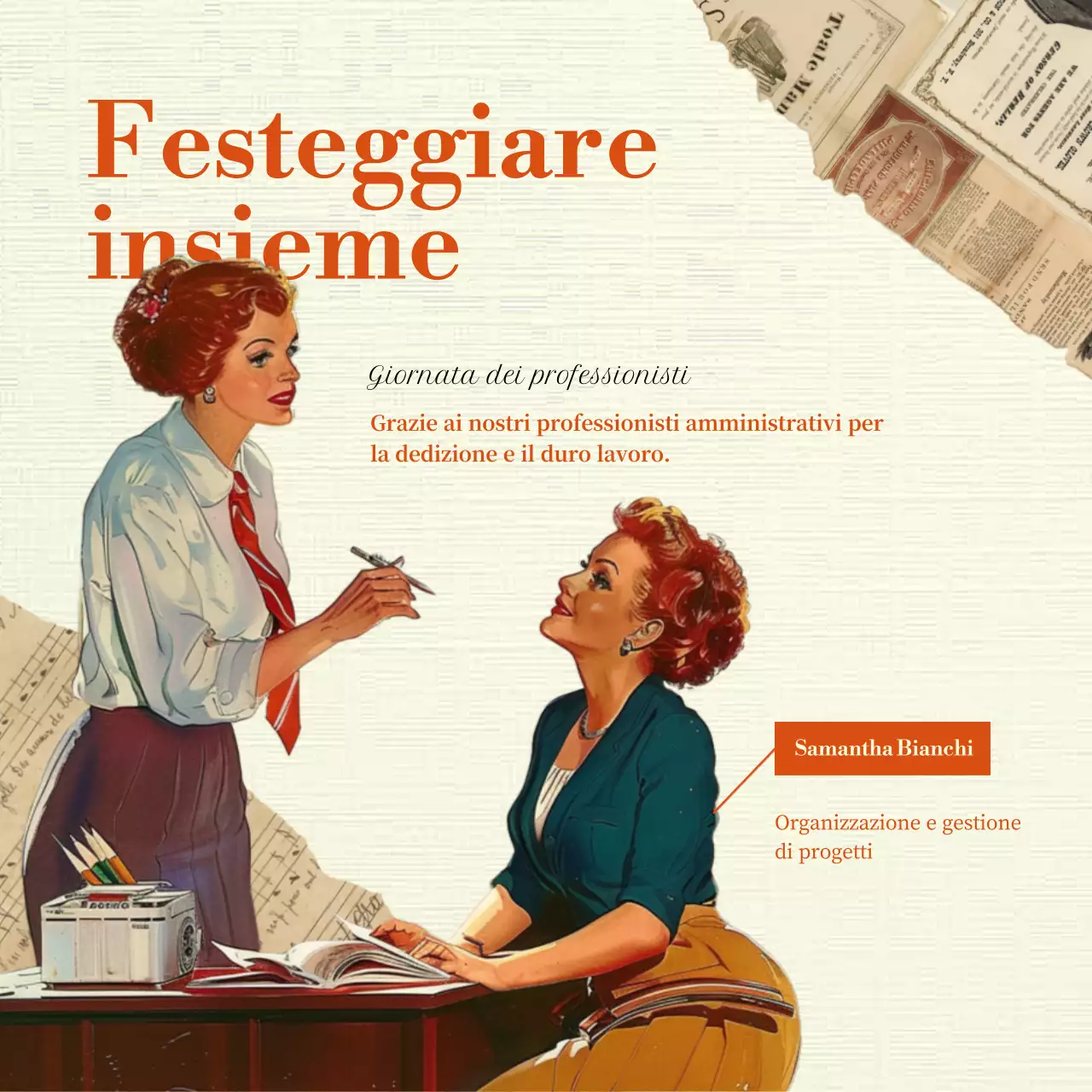 Un classico annuncio per la Giornata dei Professionisti Amministrativi in arancione e beige