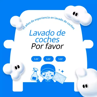 Promocione su negocio de lavado de coches azul y blanco