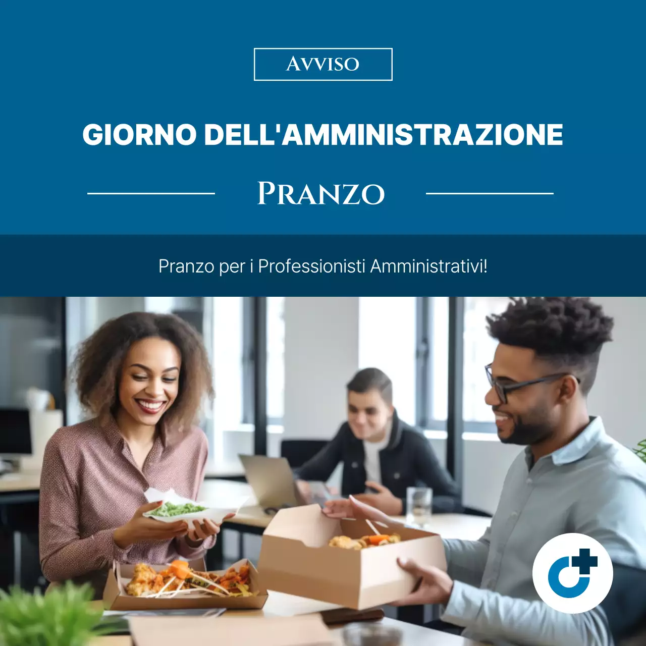 Una semplice promozione in blu e nero per la Giornata dei professionisti amministrativi