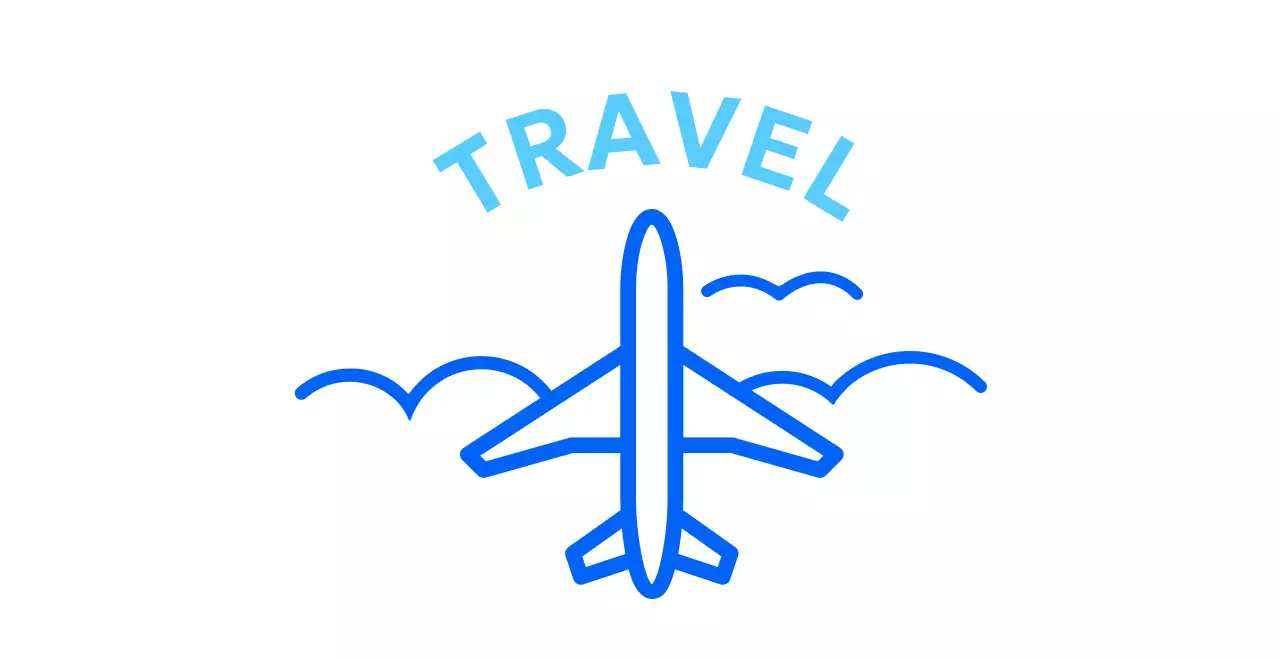 비행기와 구름 일러스트가 있는 시원한 파랑색상의 심플한 여행사