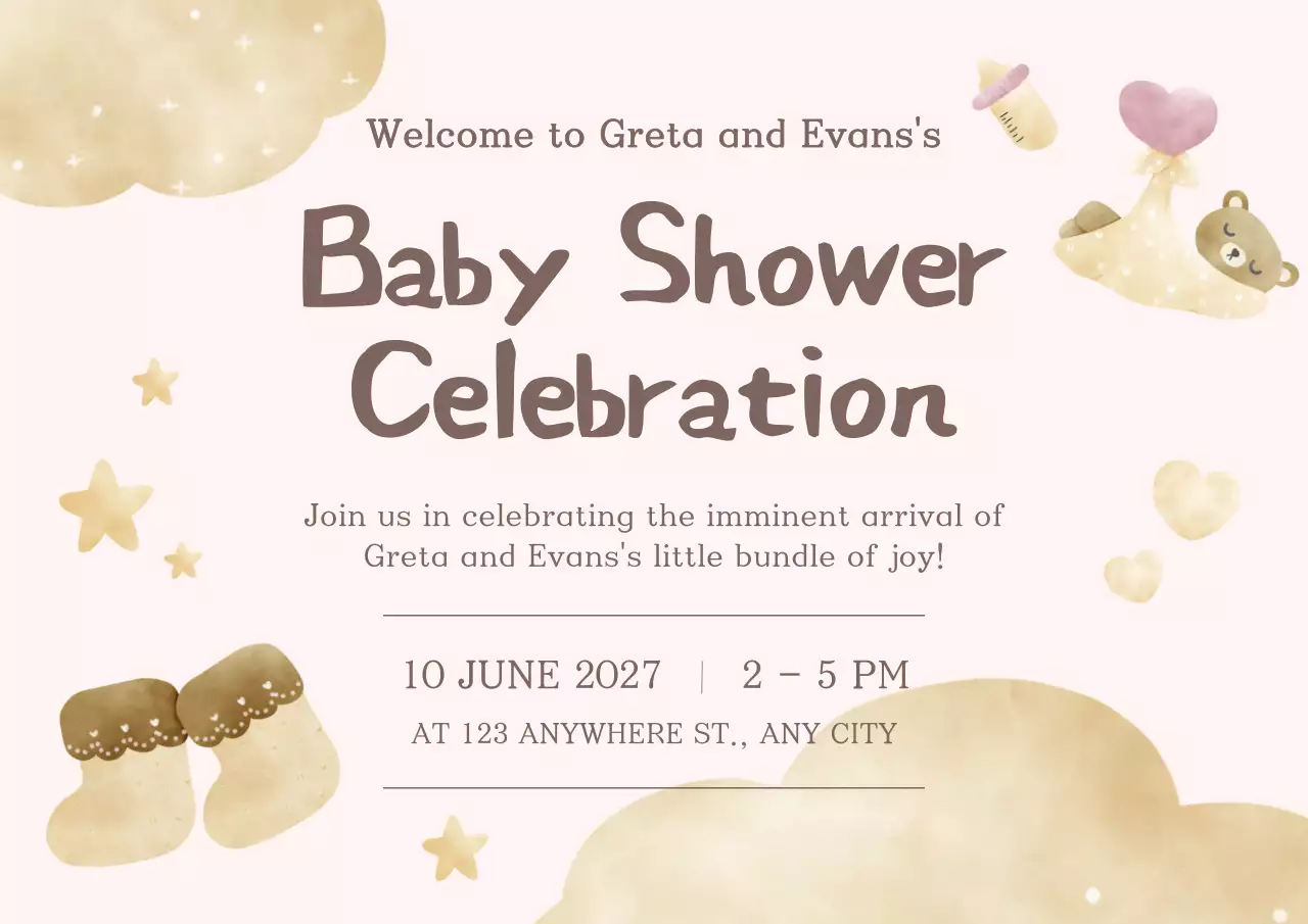 Beige Minimal Baby Invitation Poster