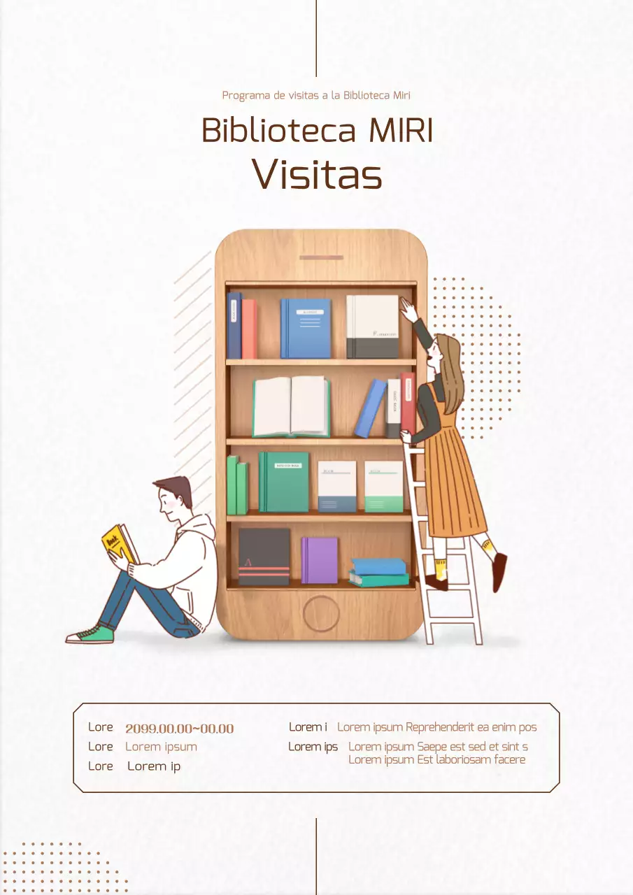 Un sencillo cartel beige para promocionar un programa de visitas a bibliotecas