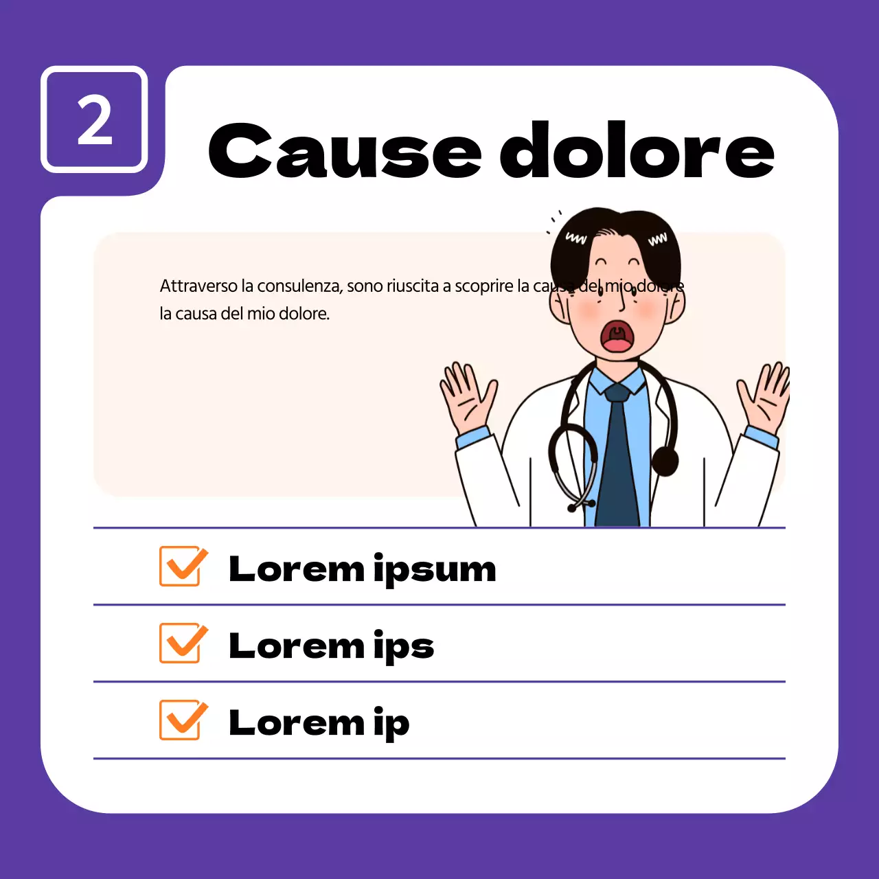 Semplice pubblicità di uno studio ortodontico in viola e arancione