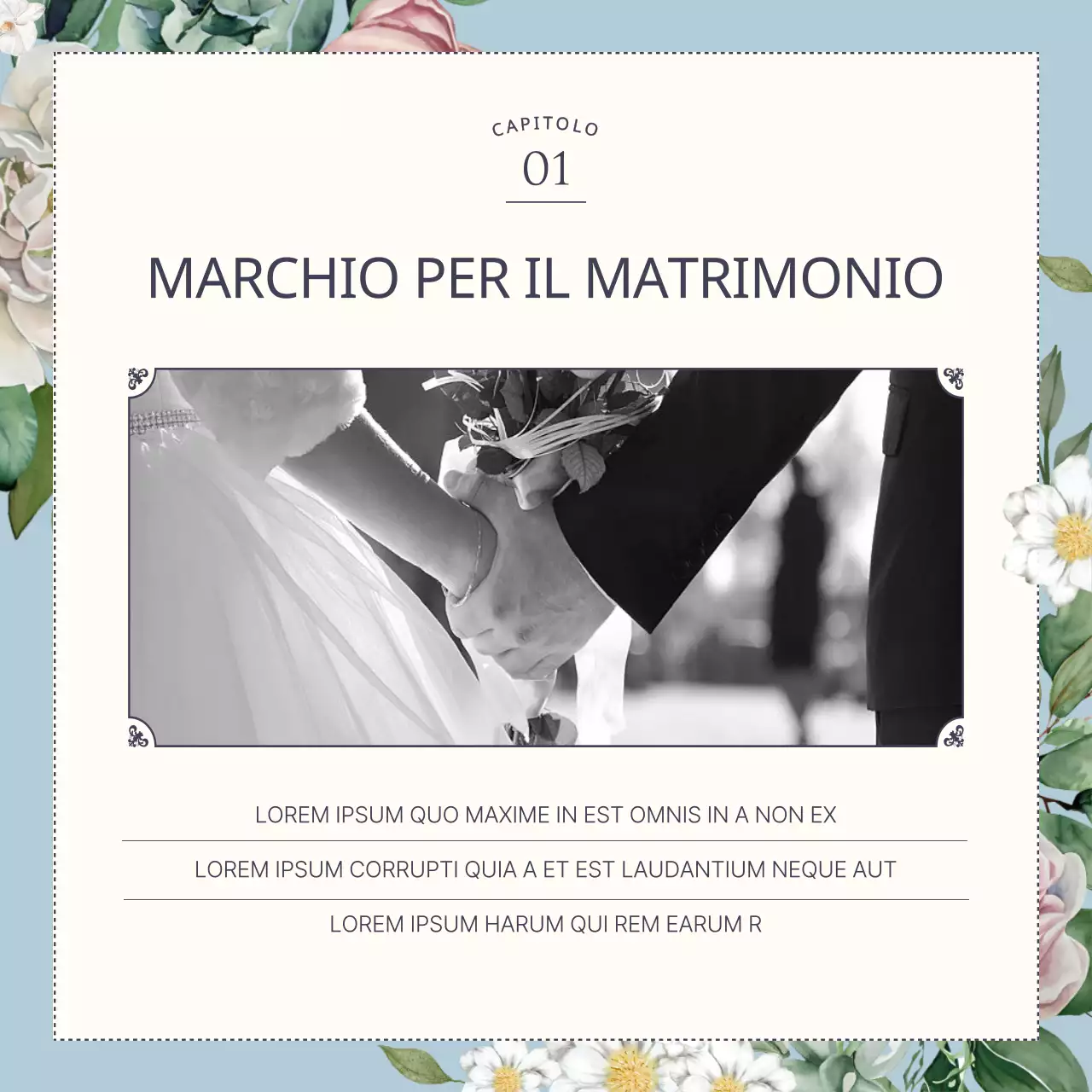 Marchio di nozze blu chiaro e floreale di lusso