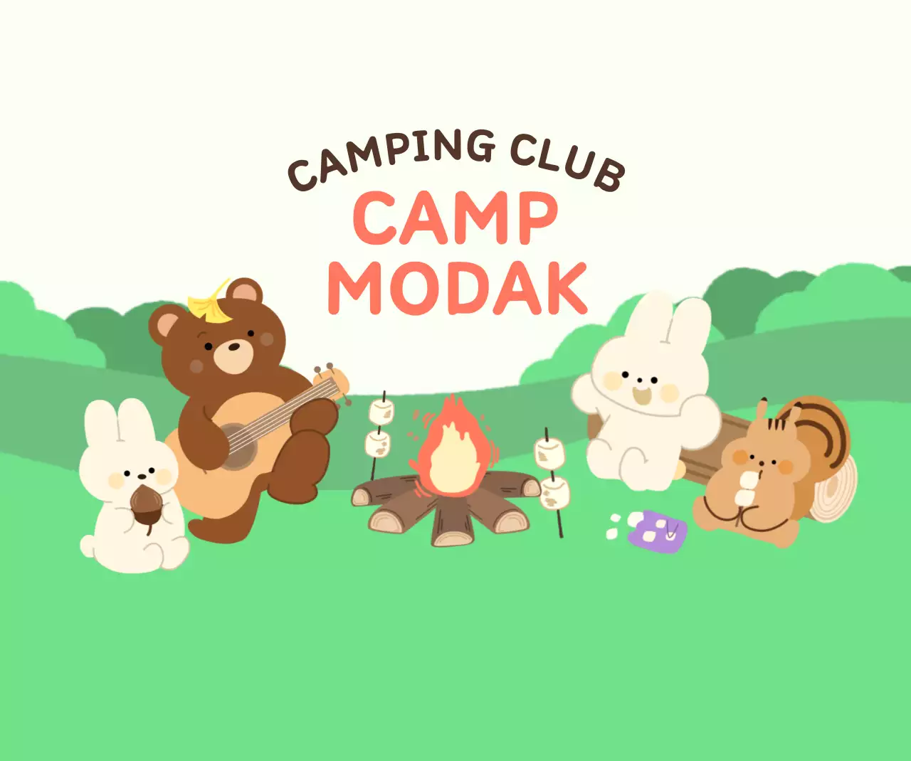 귀여운 동물 일러스트의 캠핑 동호회 기념