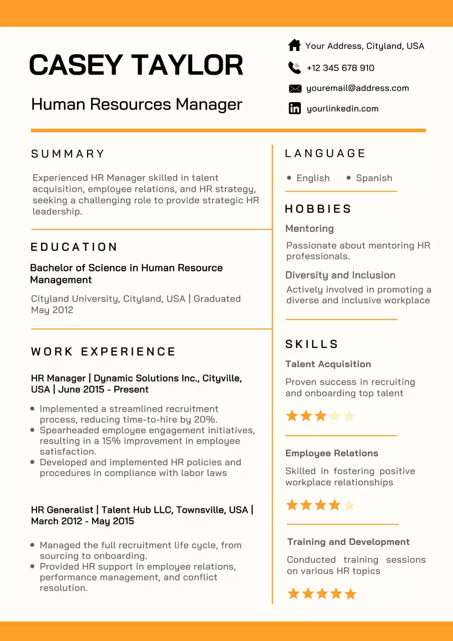 Orange Professional Resume Document