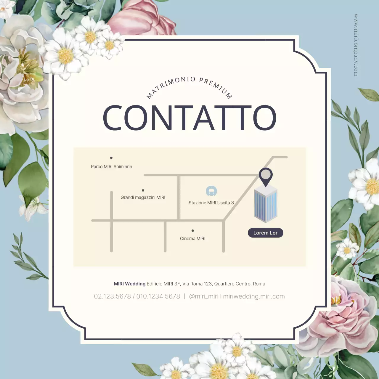 Marchio di nozze blu chiaro e floreale di lusso