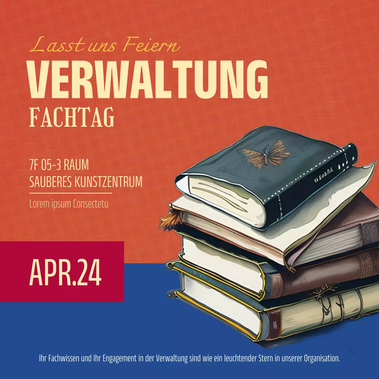 Orange und grün, Retro-Info zum Tag der Verwaltungsfachleute