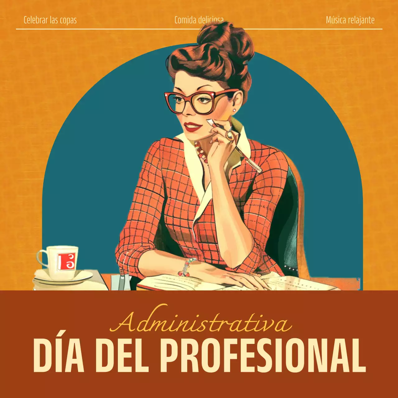 Naranja y verde, información retro sobre el Día de los Profesionales de la Administración