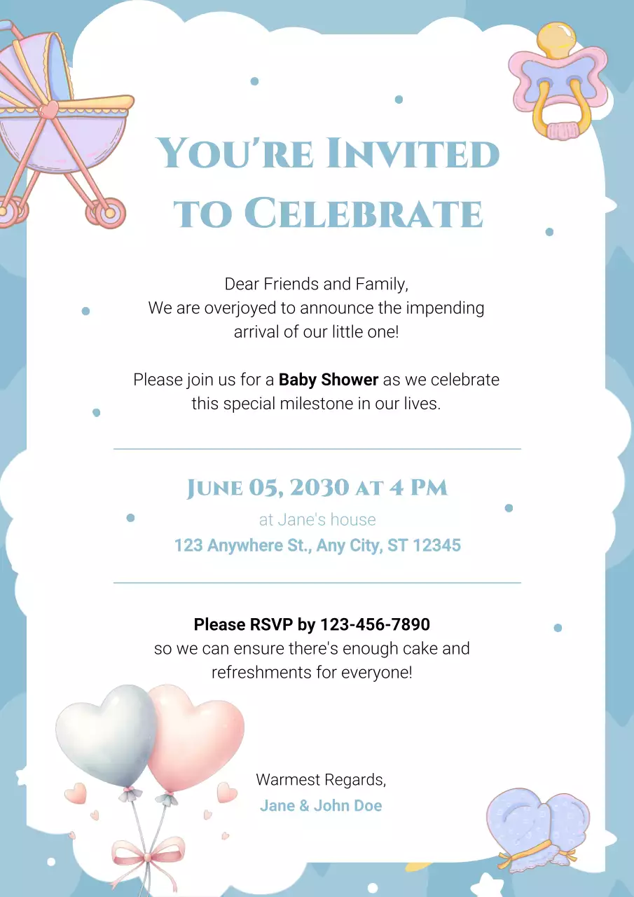 Blue Simple Baby Invitation Poster