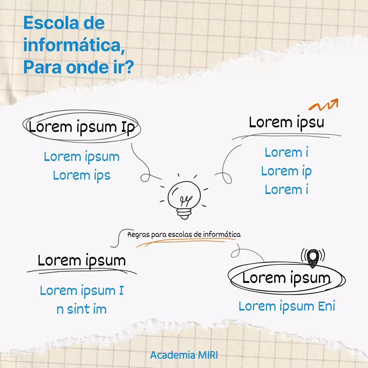 Promoção de uma escola de informática minimalista em bege e azul