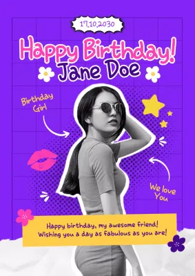 Purple Trendy Birthday Card Poster