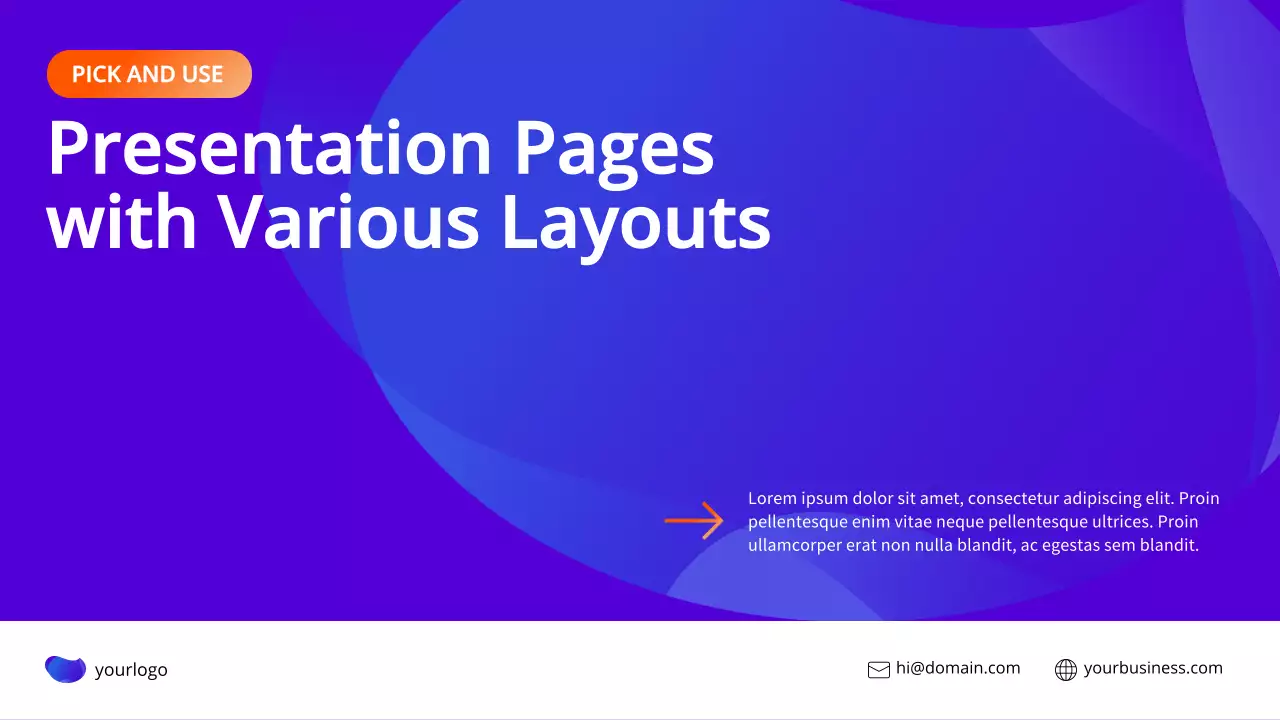 다양한 레이아웃의 인디고 및 오렌지색 모던 마케팅 보고서 페이지