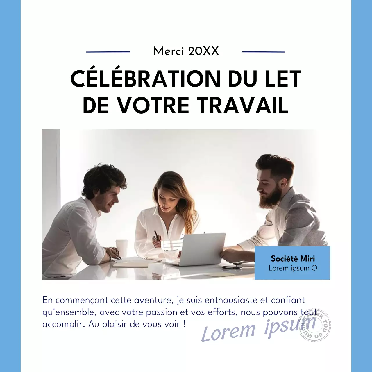 Annonce d'un événement moderne bleu et blanc pour la Journée des professionnels de l'administration