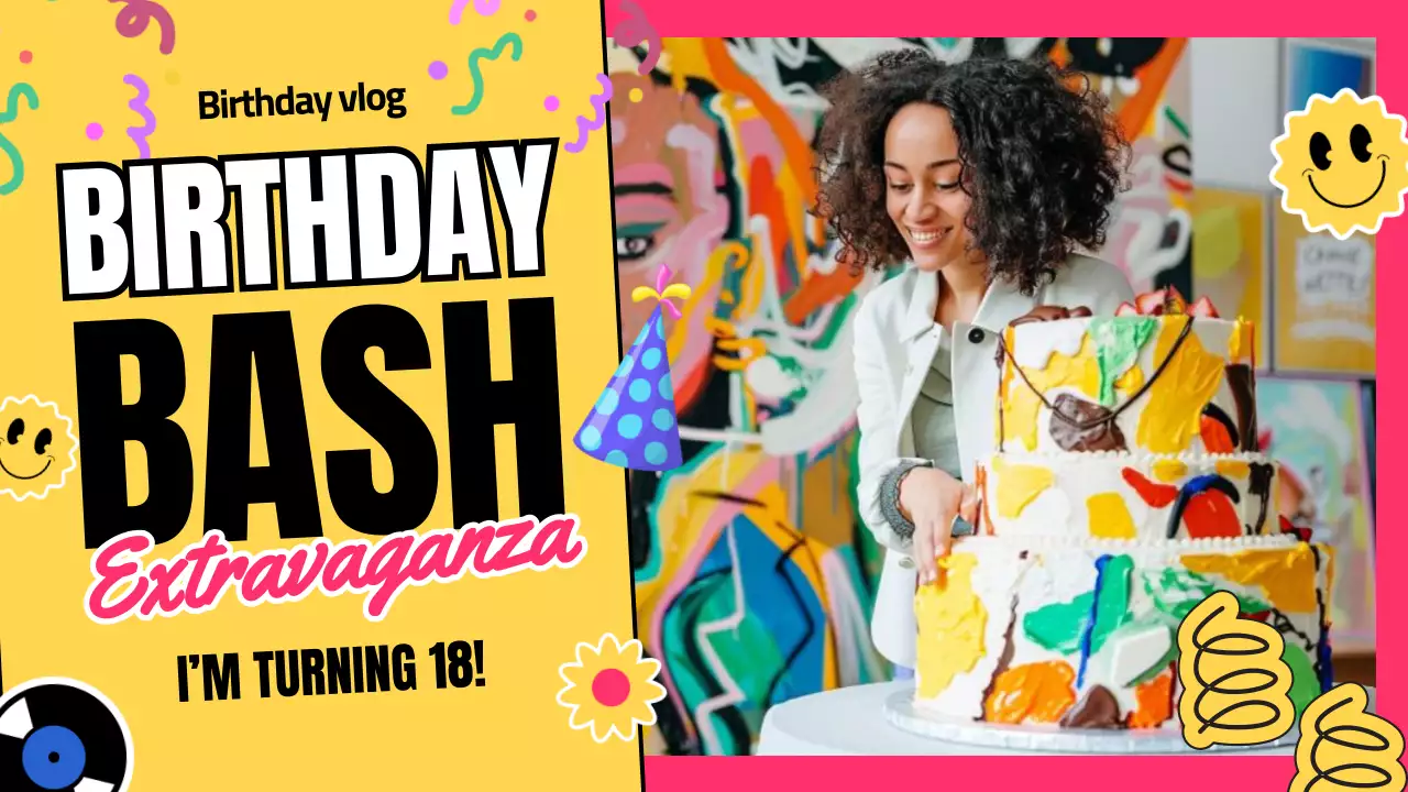 Yellow Trendy Birthday Vlog YouTube Thumbnail