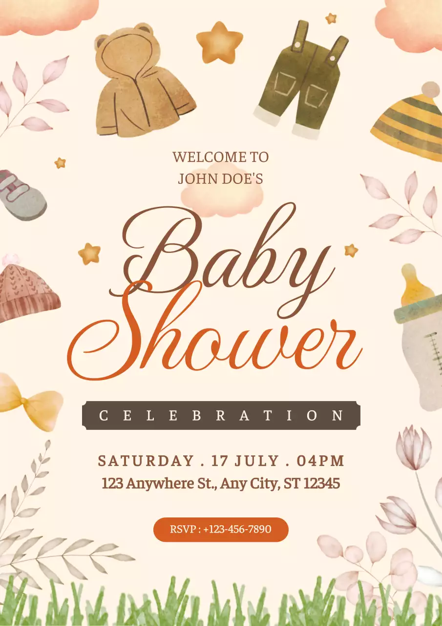 Beige Vintage Baby Invitation Poster
